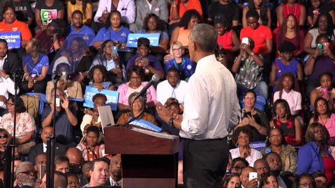 USA, FLORIDA, OCTOBER 20, 2016: President of USA Barack Obama meet with students of Florida Memorial University. Speech on behalf presidential candidate Hillary Clinton. Election. Editorial use only 