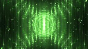 VJ Fractal green kaleidoscopic background.Background motion with fractal design. Disco spectrum lights concert spot bulb. Lights Flashing Spot light. On a black background. Green Screen.