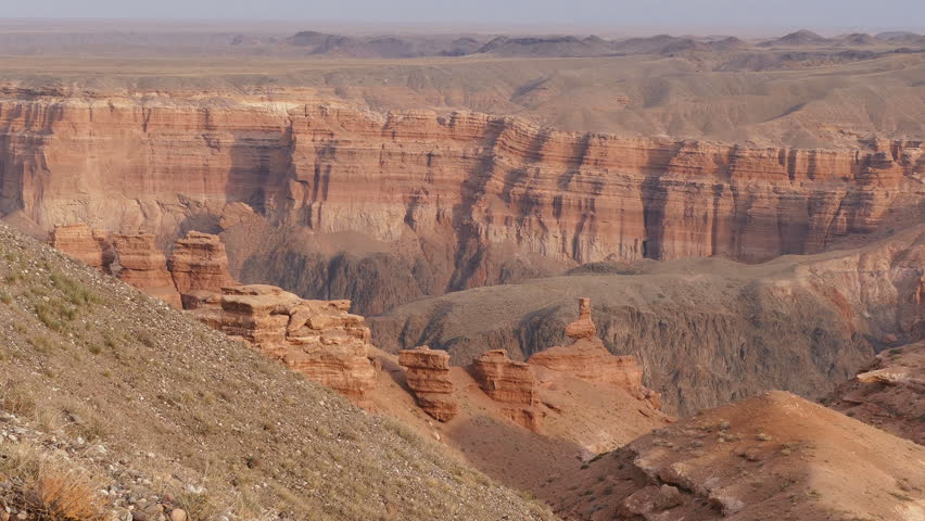 Panorama of the majestic cliffs of Charyn canyon in Kazakhstan. | Shutterstock HD Video #20626126