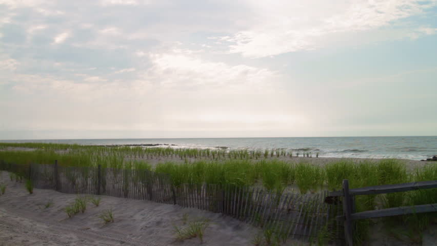 Morning view of the beach from the boardwalk, in Ocean City New Jersey