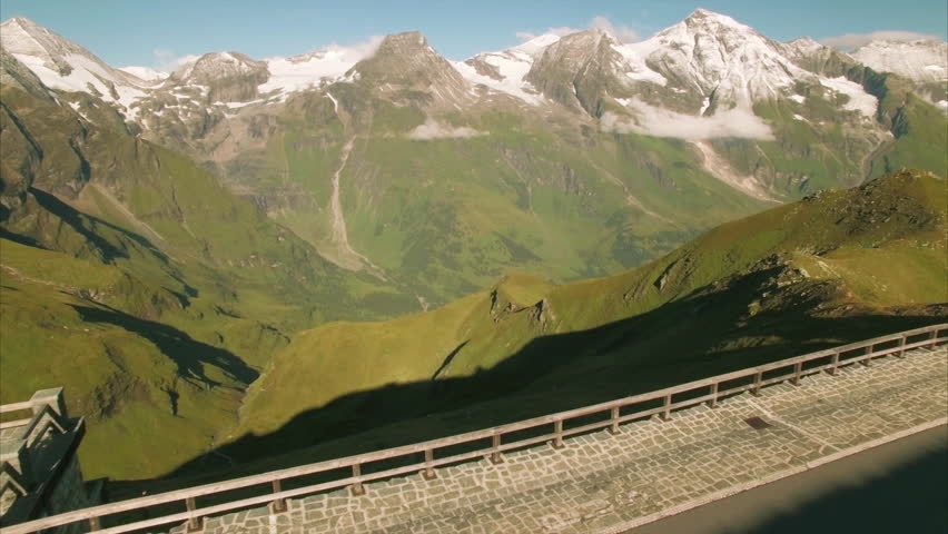 Spectacular viewpoint on on the top of Grossglockner alpine road in Austria, aerial footage