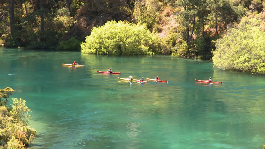 Group of canoeists on a river