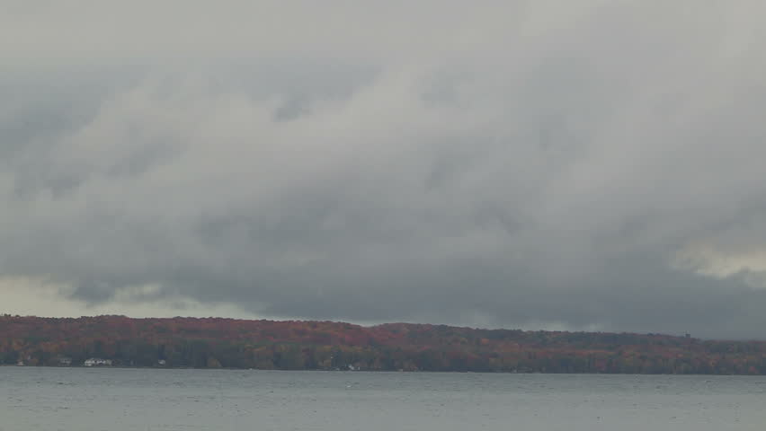 Owen sound, Ontario, Canada October 2016 Dark stormy clouds over the lake