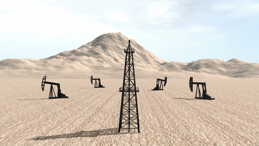 Oil Derrick in desert. 3D animation. HD1080 