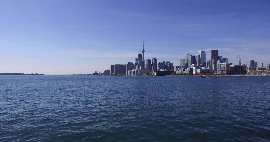 Toronto, Ontario, Canada October 2016 Toronto skyline in stunning 4k on a clear day with blue sky