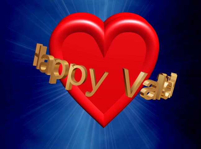 red heart rotating surrounded by gold happy valentine sign with rotating lens