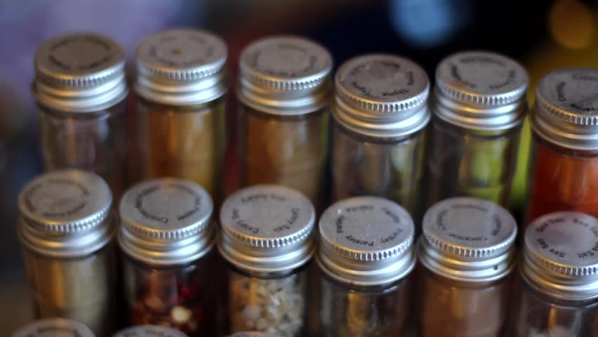 Beautiful Spices in a Spice Rack