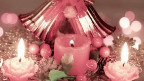 Beautiful ornaments and candles for New Year decoration, New Year and Christmas Decoration, 4 K Video Clip