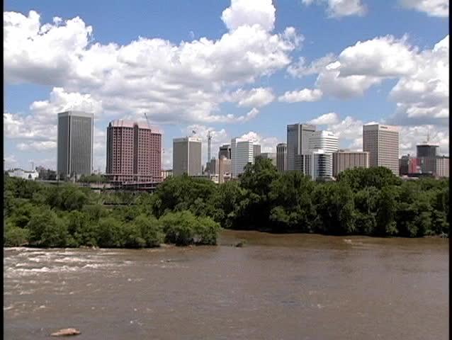 Downtown Richmond - View of the Riverfront - James River with Clouds and Water Moving