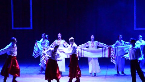 BERDYANSK, UKRAINE - OCTOBER 19: Choreography performed by Zaporizhia municipal theater of dance (www.teatr-dance.zp.ua) in Berdyansk, Ukraine on October 19, 2016