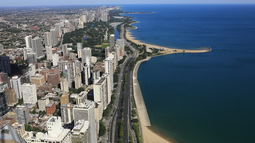Aerial of the Chicago lakeshore area