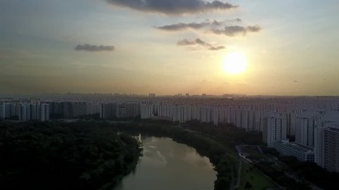 Aerial drone shot of beautiful sunset captured in the heartlands of Singapore city 2