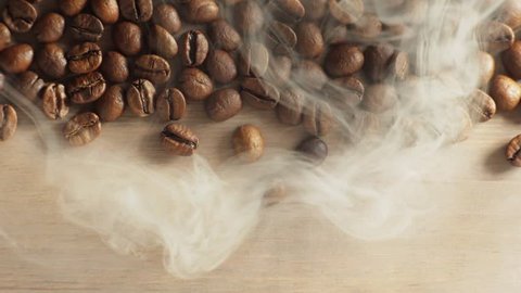 coffee beans with smoke background