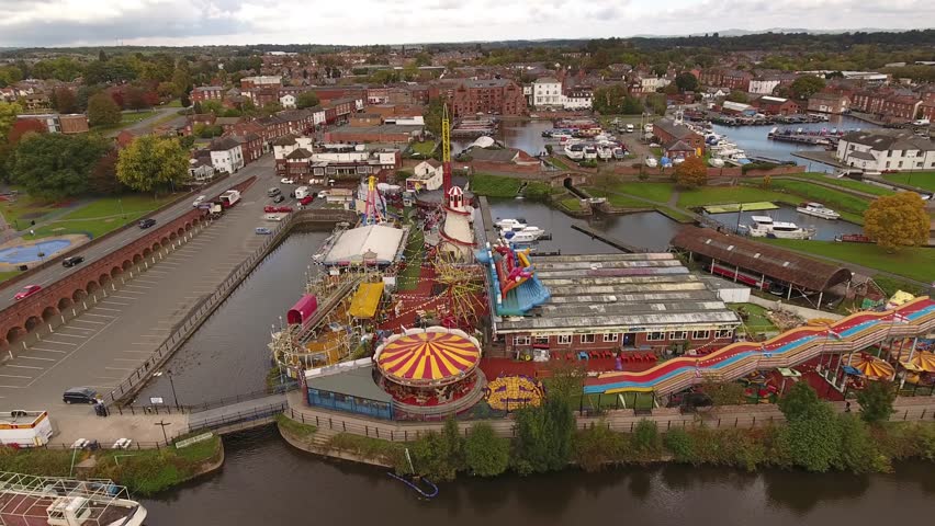 Low aerial view of Treasure Island theme park in Stourport.