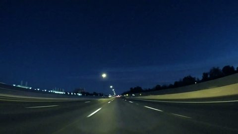 Denver, Colorado, USA-October 22, 2016. POV point of view - Driving on I25 highway at night.