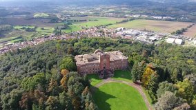 Aerial shot, gorgeous italian abandoned castle, medieval architecture filmed with drone