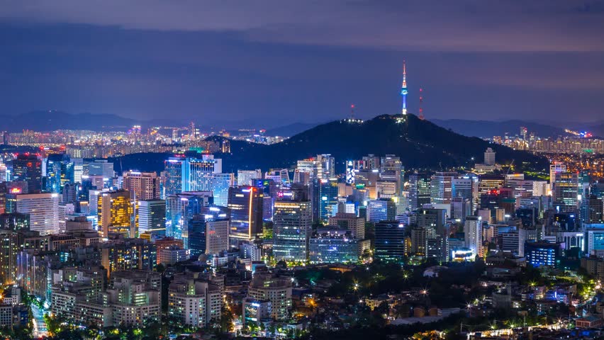Beautiful city in night, cityscape of Seoul, South Korea, Seoul tower modern building and architecture at nighttime
