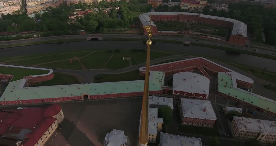 Angel on top of Peters and Paul Fortress in Saint-Petersburg morning