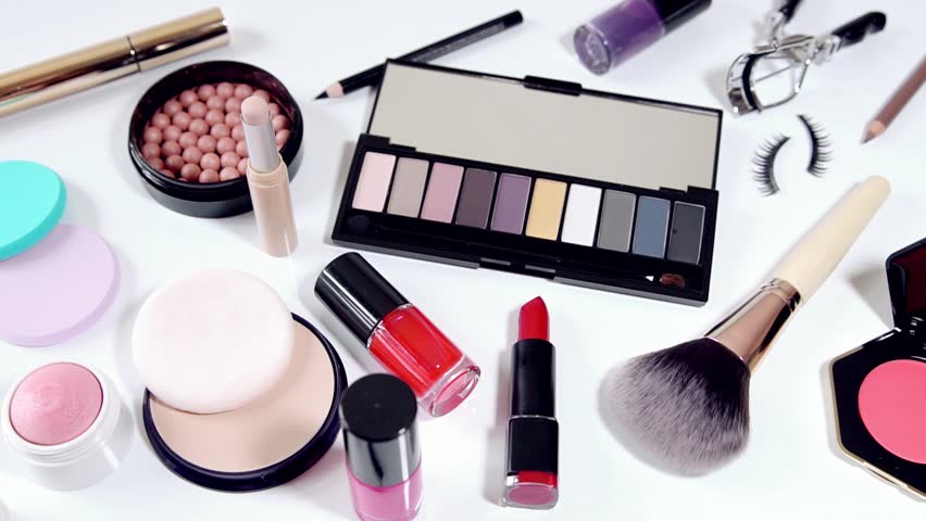 Collection of Makeup Cosmetics On Stock Footage Video (100% Royalty
