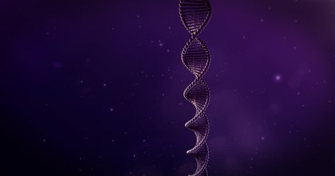 Camera zooms trough DNA strands, abstract background with particles (4K).