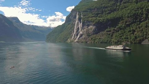 Beautiful view of Seven Sisters Waterfall, Geirangerfjord, Norway