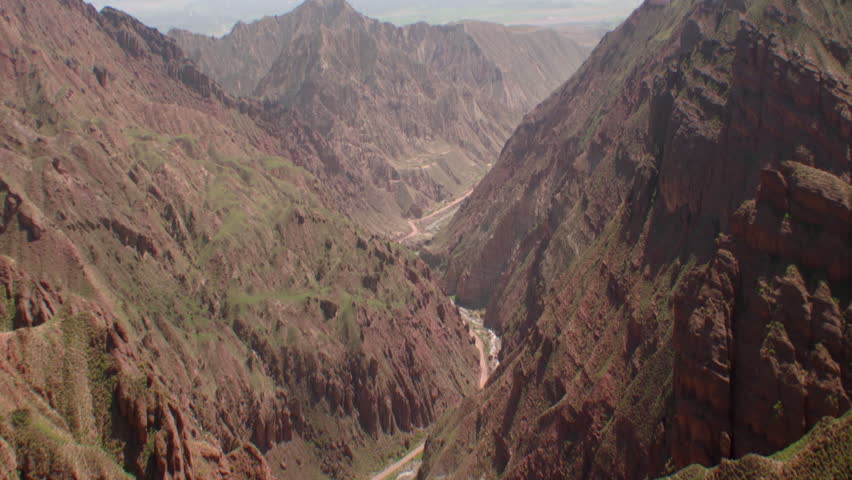 View of roads passing through Zhangye Danxia Landform in China (January, 2016-China)