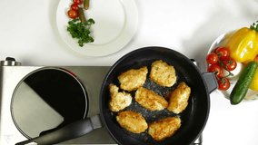 Food Preparation - Frying Chicken Breast Rolls