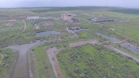 Destroyed Nuclear power plant in Shelkino aerial video