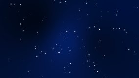 Galaxy night sky animation with shining light particle stars flickering on dark blue black gradient background.