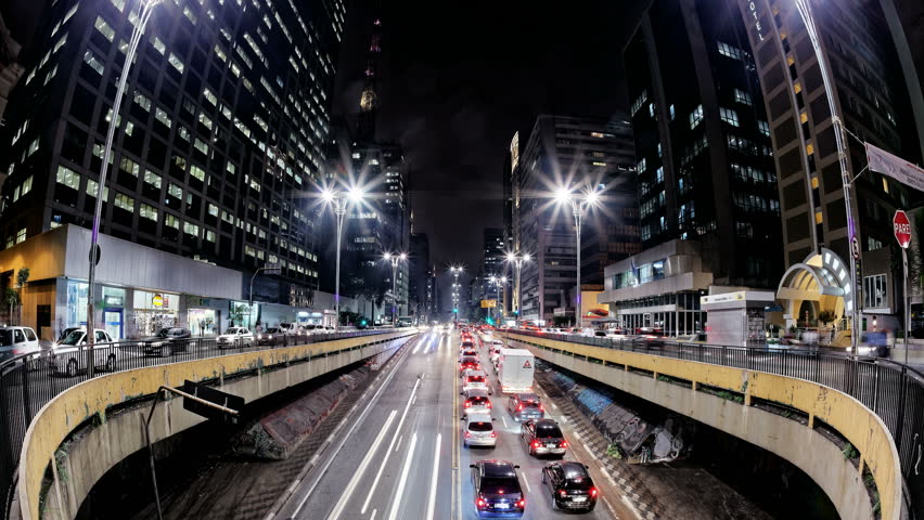 People hurry back home during rush hour on Avenida Paulista. Sao Paulo, Brazil, full view