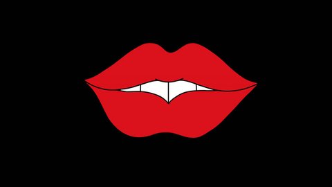 Set of animated lips: biting lips, pointing out language, licking lips and kiss.Hand drawn looping animation. Alpha channel. 