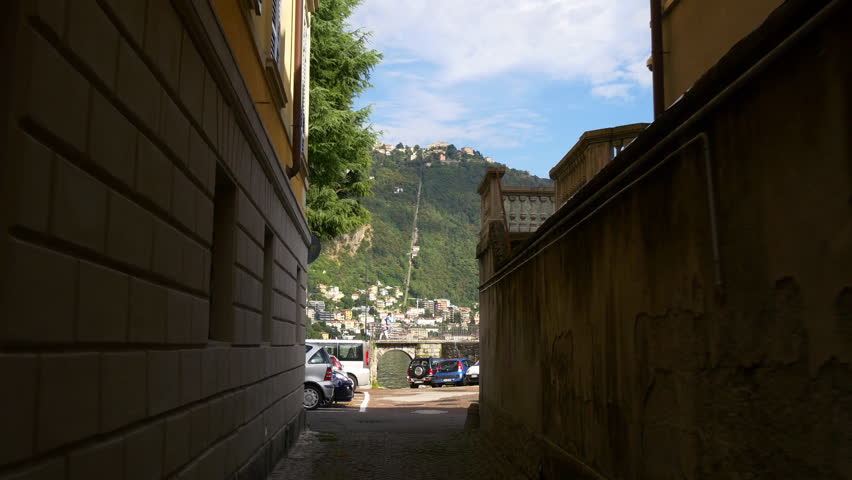 summer day como lake bay street walking panorama 4k italy
