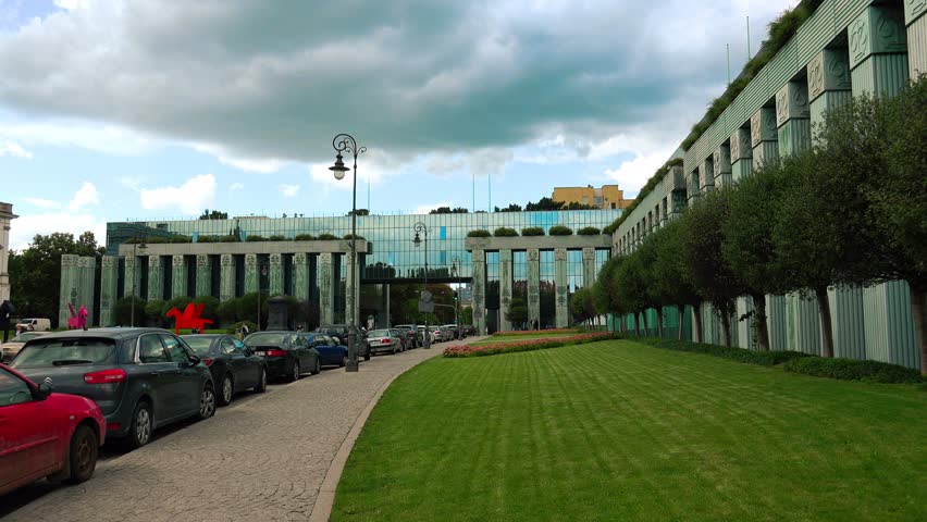 The modern center of Warsaw. Poland. Shot in 4K (ultra-high definition (UHD)).