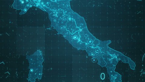Italy Map Background Cities Connections. This project includes a map of the Italy with the animated background. There are animated glowing round connections in different cities on the map. 