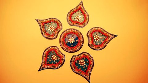 Decorative drawings called Rangoli designs during Diwali festival, Mumbai, Maharashtra, India, Southeast Asia. Stock Video