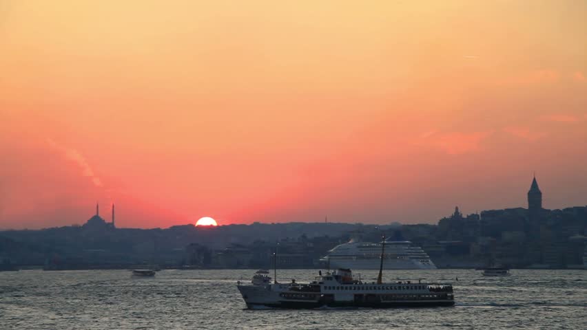 Istanbul Harbor, timelapse on sunset
