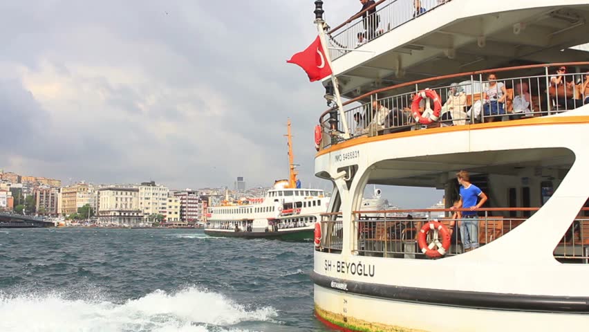 ISTANBUL - SEPTEMBER 22: City ferry sails from Eminonu Port on September 22,