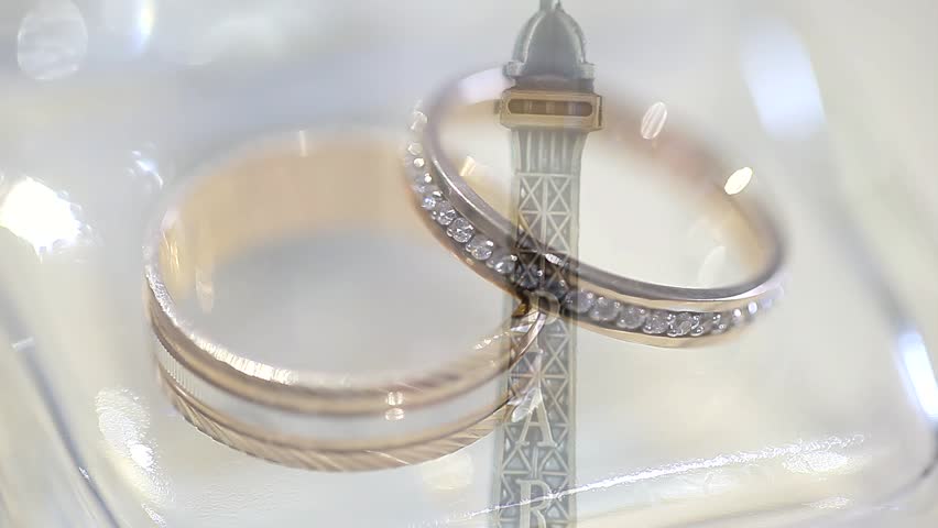 Wedding rings on the Eiffel Tower. Symbol of Paris.