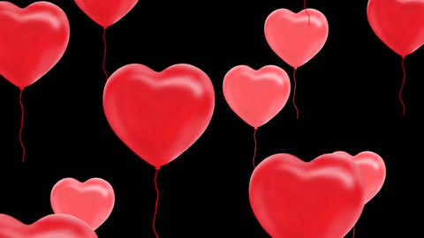 red balloons in the form of heart fly on top, Alpha Channel