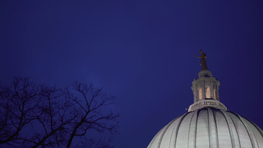 Evening shots of the Madison Wisconsin Capitol Building in early winter.