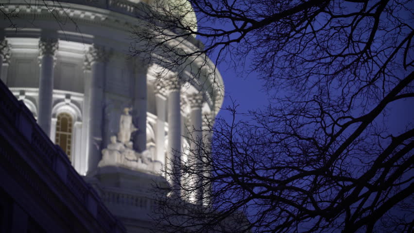 Evening shots of the Madison Wisconsin Capitol Building in early winter.