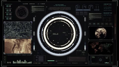 Futuristic system monitor with touch elements, map, GPS location and UI element design