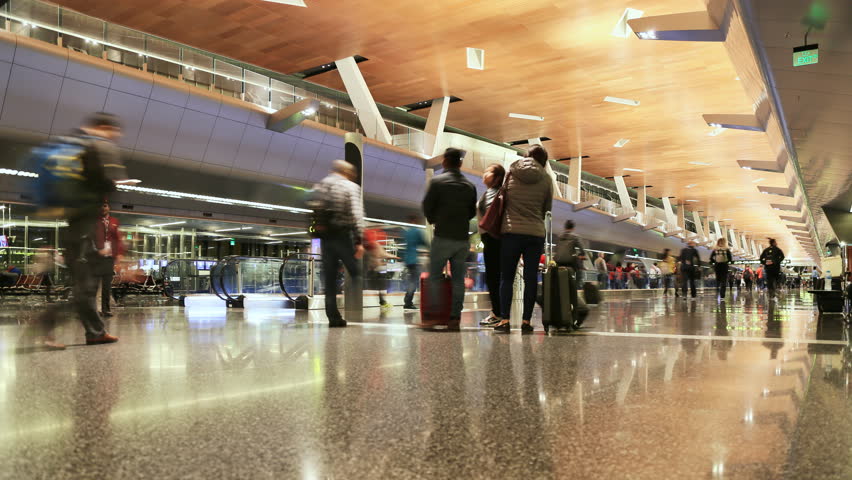 Airport People in motion. Timelapse.