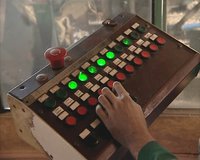 sawmill equipment management control panel manually. many red green button by hand.
