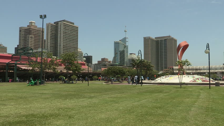 Wide shot of park in the heart of Durban city