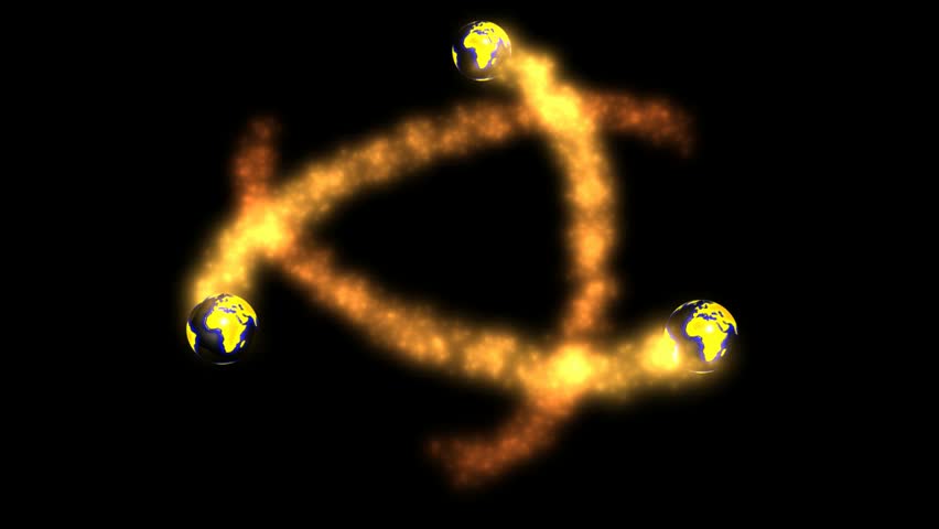 Earth rotating as atom shape with fire trails,LOOP