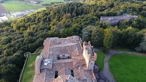 Aerial shot, gorgeous italian castle, filmed with drone 