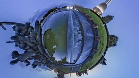 Tiny Little Planet 360 Degree Timelapse. Memorial Motherland on the Right Bank of the Dnieper. Museum of History of Ukraine in World War 2. Sculpturebattle of the Dnieper. Mini Planet, the