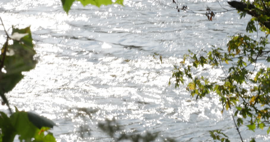 Water Rushing in Potomac River Tilting Up to Homes on Mountain, 4K