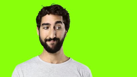 young crazy man surprised on chroma key 